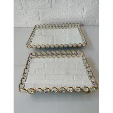 Kit 8 Bandejas + Espelhos ( Imediato) Cor Dourado Com Pedras Foto mini 2