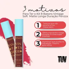 Kit 8 Batons Liquido Soft Matte Vintage Fenzza Cor Kit 8 Batons Líquido Matte Foto mini  3