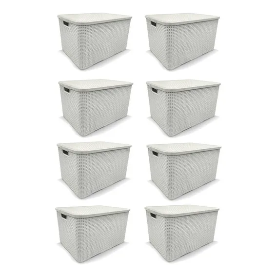 Kit 8 Caixas Organizadoras Rattan 20 Litros Branco Arqplast Foto 1