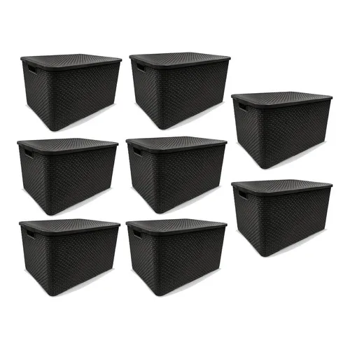 Kit 8 Caixas Organizadoras Rattan Preta 40 Litros Arqplast Foto 1