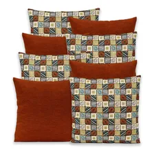Kit 8 Capas Almofadas Lisas E Estampadas C/ Zíper 40cmx40cm Cor Quadrado caqui-terracota Estampado Foto mini 1