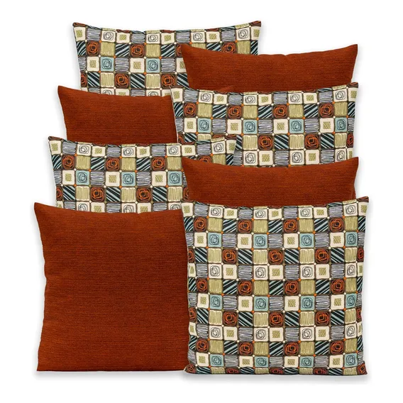 Kit 8 Capas Almofadas Lisas E Estampadas C/ Zíper 40cmx40cm Cor Quadrado caqui-terracota Estampado Foto 1