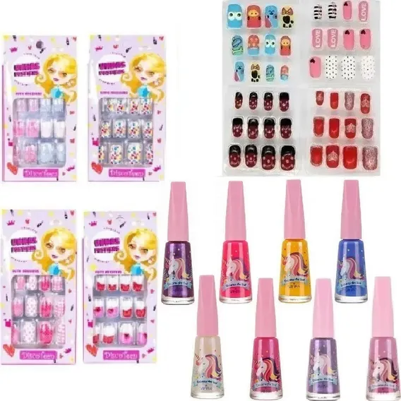 Kit 8 Esmaltes Teen Unicórnio + 12 Unhas Postiças Infantil Cor Esmaltes Unicórnio Foto 1
