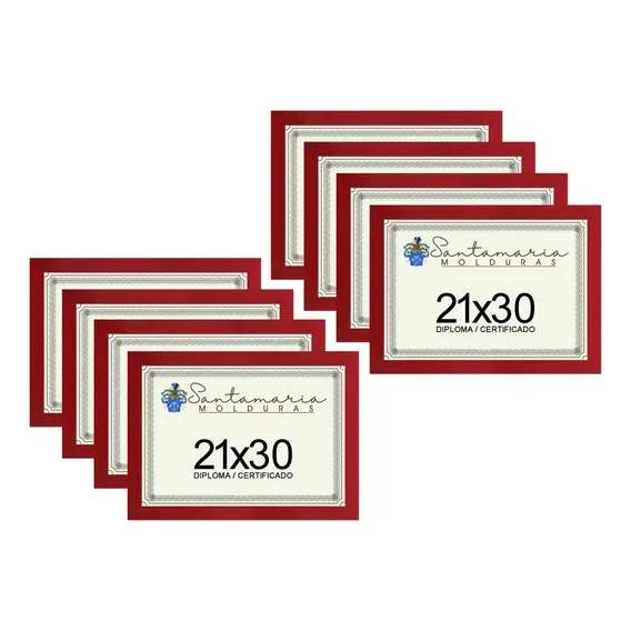 Kit 8 Molduras Porta Diploma Certificado A4 21x30 Vermelho Liso Foto 1