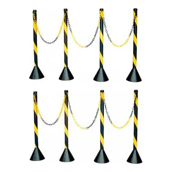 Kit 8 Pedestal Organizador Filas + 20 Mts Corrente Plástica Fita Amarela E Preta Pedestal Amarelo E Preto Foto 1