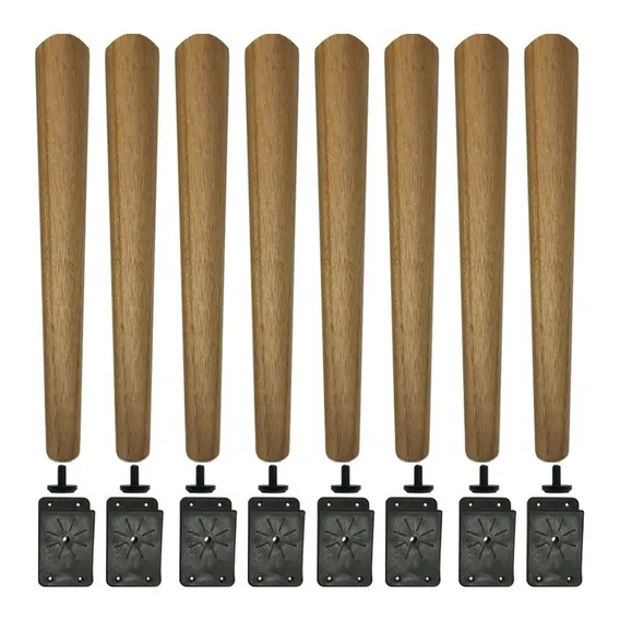 Kit 8 Pés Palito 35cm Castanho + 8 Bases Fixação P/ Móveis Foto 1