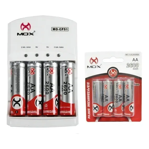 Kit 8 Pilhas Recarregável Aa Carregador De Pilha Mox Bivolt Foto 1