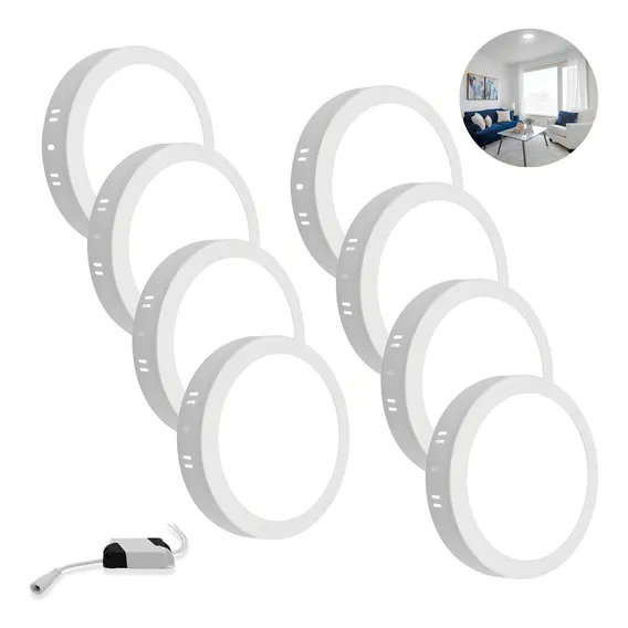 Kit 8 Plafon Painel Led 25w Redondo Sobrepor Luz Branco Frio Foto 1