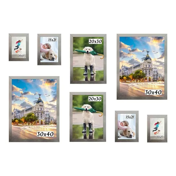 Kit 8 Porta Retratos Painel Parede Prateado Liso Foto 1