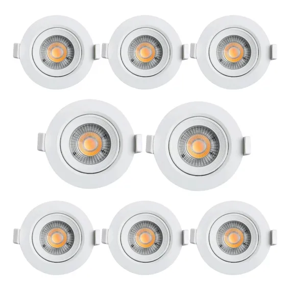 Kit 8 Spot Led Redondo Direcionável Embutir 3w Luz Amarela Foto 1