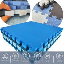 Kit 8 Tapete Tatame 2m² 50x50x2cm Grosso Eva Menino Criança Cor tons de azul Texturizado Foto mini 2