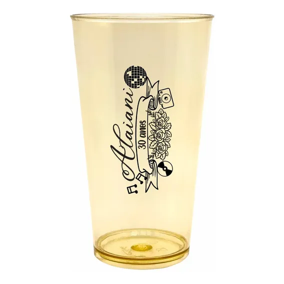 Kit 80 Copos Festa Caldereta 390ml Acrílico Personalizados Cor Dourado Foto 1