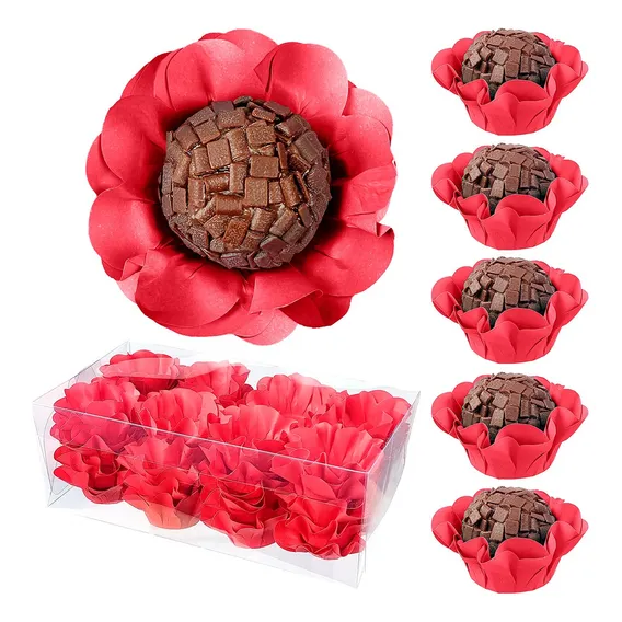 Kit 80 Forminhas Doces Finos Flor Luxo Casamento Aniversario Cor Vermelho Foto 1