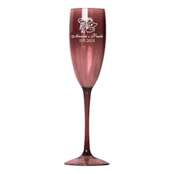Kit 80 Taças Espumante 190ml Acrílica Personalizadas - Aloha Cor Marsala Foto 1