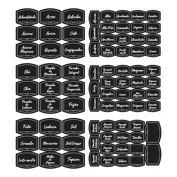 Kit 82 Etiquetas P/ Alimentos E Pote Temperos Adesivo Preto Foto 1