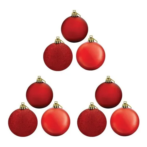 Kit 9 Bolas De Natal Brilhante, Fosca E Gliter Vermelha 6cm Foto 1