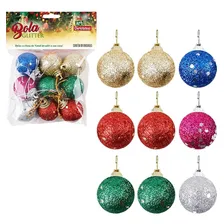 Kit 9 Bolas Natal Enfeite Árvore Natalina Glitter Coloridas Foto mini 1