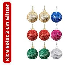 Kit 9 Bolas Natal Enfeite Árvore Natalina Glitter Coloridas Foto mini 2