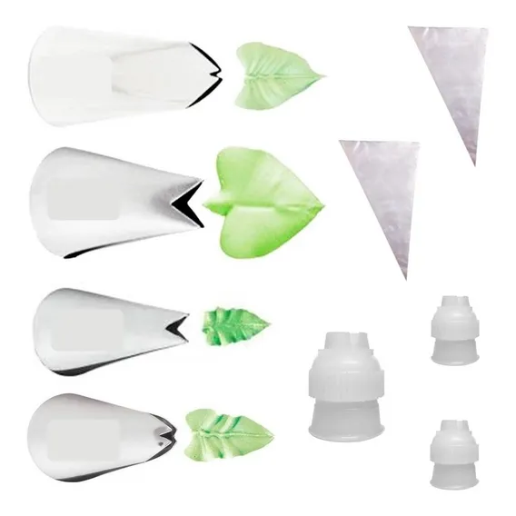 Kit 9 Peças Bicos Folha Adaptadores Sacos Wilton Mago Foto 1