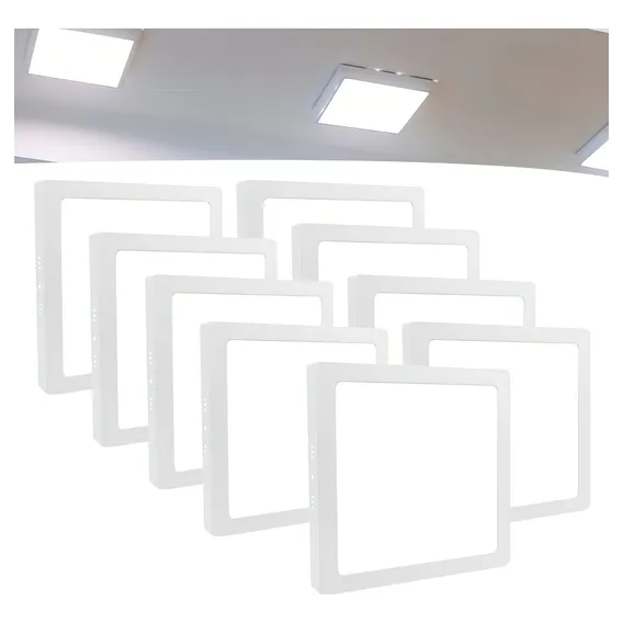 Kit 9 Plafon Painel Led 25w Sobrepor Quadrado Branco Frio Foto 1