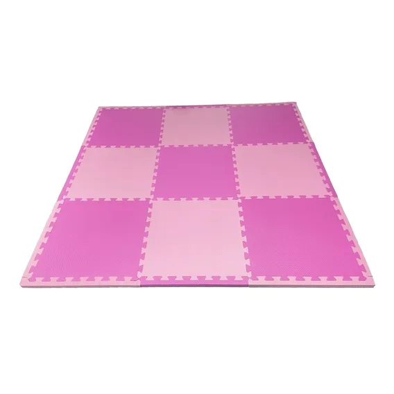 Kit 9 Tatame Tapete Eva 50x50x2cm Bordas 20mm BebĂȘ Rosa Foto 1