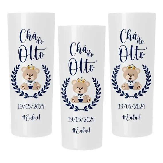 Kit 90 Copos Longdrink Personalizado Chá De Bebe Urso Cor Branco Foto 1