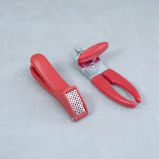 Kit Abridor De Lata Espremedor De Alho 2 Pç Vermelho Oikos Foto mini 4