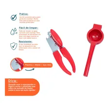 Kit Abridor De Lata Espremedor De Alho 2 Pç Vermelho Oikos Foto mini  3