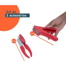 Kit Abridor De Lata Espremedor De Alho 2 Pç Vermelho Oikos Foto mini  2