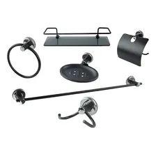 Kit Acessório Banheiro 6 Peça Porta Shampoo Reto Preto Fosco Foto  mini 1
