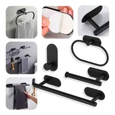 Kit Acessorio Banheiro Lavabo Porta Papel Higienico Toalha Cor Preto Foto  mini 1