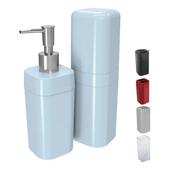 Kit Acessório Banheiro Porta Escova Sabão - Azul Foto 1