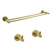 Kit Acessorio Dourado Inox 304 Toalheiro Barra Dupla Gancho Foto  mini 1