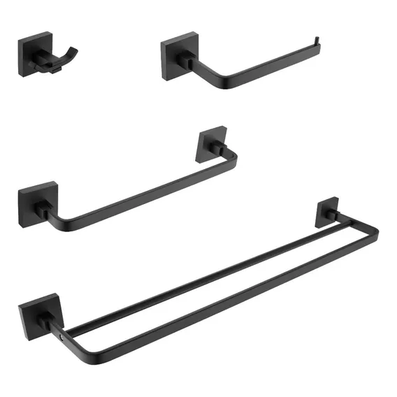 Kit Acessório Quadrado Aço Inox Preto Fosco Banheiro 4 Peças Foto 1