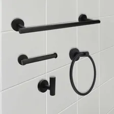 Kit Acessórios 4pcs P/ Banheiro Lavabo Aço Inox Preto Foto mini 2