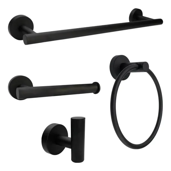 Kit Acessórios 4pcs P/ Banheiro Lavabo Aço Inox Preto Foto 1