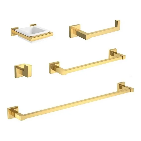 Kit Acess贸rios Banheiro 05 Pe莽as Quadratta Gold Deca Foto 1