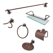 Kit Acessórios Banheiro Aço Inox Porta Shampoo Vidro Corten Foto mini 1