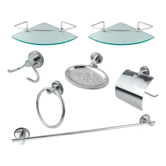 Kit Acess贸rios Banheiro Inox C/ 2x Porta Shampoo Canto Vidro Foto 1