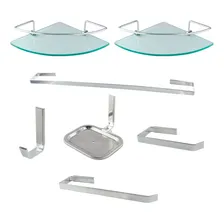 Kit Acess贸rios Banheiro Quadrado Inox 2x Porta Shampoo Canto Foto mini 1