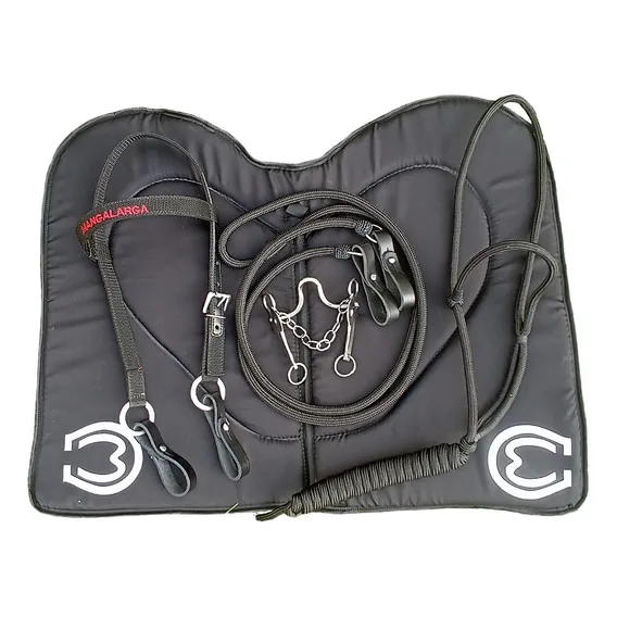 Kit Acessórios Cavalgada Cabeçada,rédea,manta,freio,cabresto Cor Preto Foto 1
