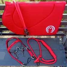 Kit Acessórios Cavalgada Cabeçada,rédea,manta,freio,cabresto Cor Vermelho Foto mini 2