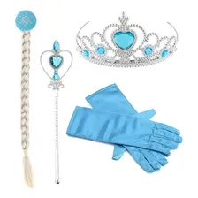 Kit Acessórios Frozen Elsa Com Trança Luvas Coroa E Varinha Cor Azul Foto mini 1