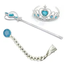Kit Acessórios Frozen Elsa Com Trança Luvas Coroa E Varinha Cor Azul Foto mini 2