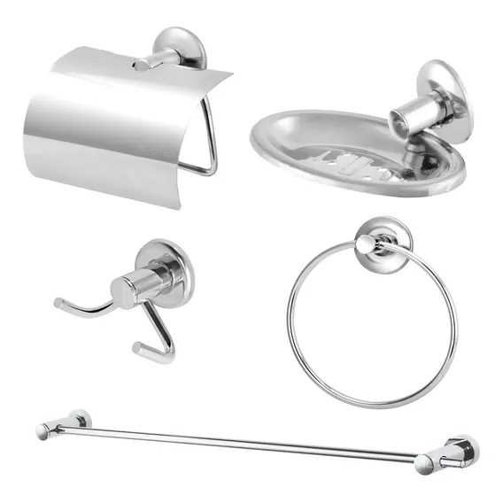 Kit Acessórios P/ Banheiro Aço Inox 5 Peças 05 Anos Foto 1