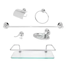 Kit Acessórios P/ Banheiro Inox 6 Peças + Porta Shampoo Reto Foto  mini 1