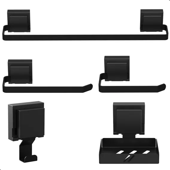 Kit Acessórios Para Banheiro Com Ventosa Preto 5 Peças Max Foto 1