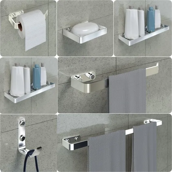Kit Acessórios Para Banheiro Cromado 7 Peças Foto 1
