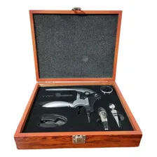 Kit Acess贸rios Para Vinho Saca Rolhas Caixa De Madeira Foto mini 1