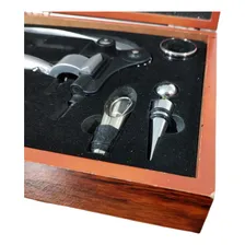 Kit Acess贸rios Para Vinho Saca Rolhas Caixa De Madeira Foto mini 3
